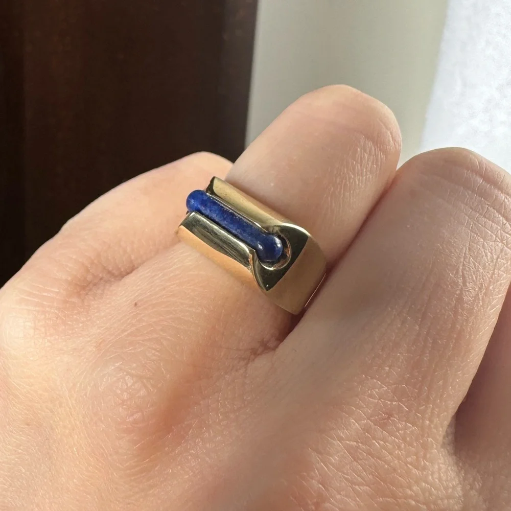 14K Gold and Lapis Pinky Ring - Picture 4 of 8
